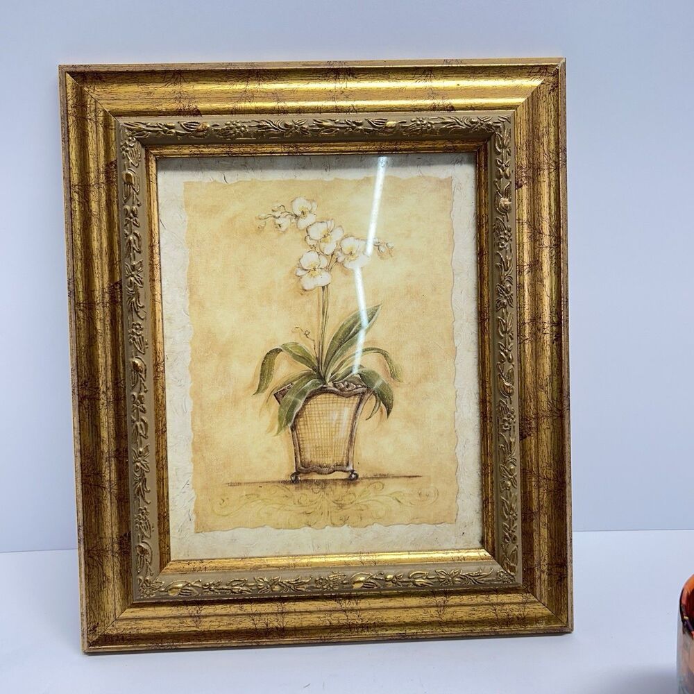 Kate Miller-McRostie Framed Art Print 8x10 Potted Orchid Botanical Gold Frame